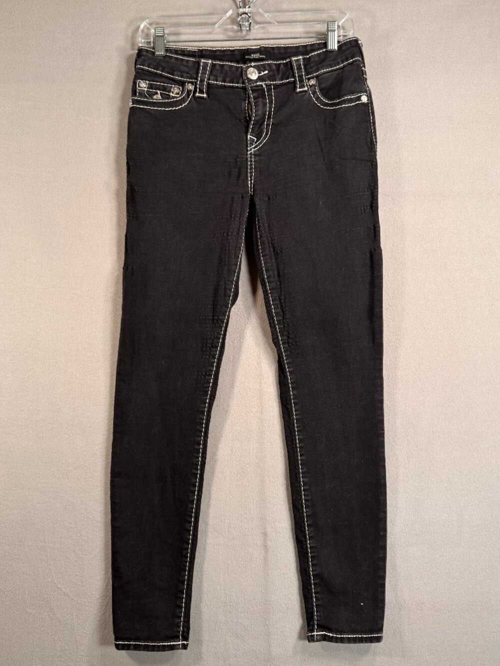 Y2K True Religion Jeans HALLE Mid Rise Super Skinny Black Stretch W Size 30 x 27